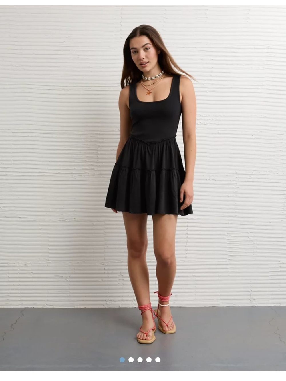 American Eagle Outfitters Black Scoop Neck Tiered Mini Dress